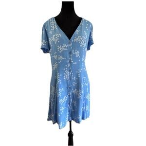 Jack Wills Full Button Down Mini Dress Size 6, Blue White Floral Y2K Cottage 90s